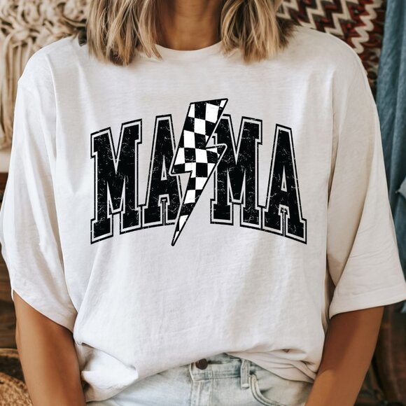 NEW Trendy Comfort Colors Soft Cotton Lightning Bolt Mama Graphic Tee Shirt - Picture 1 of 4